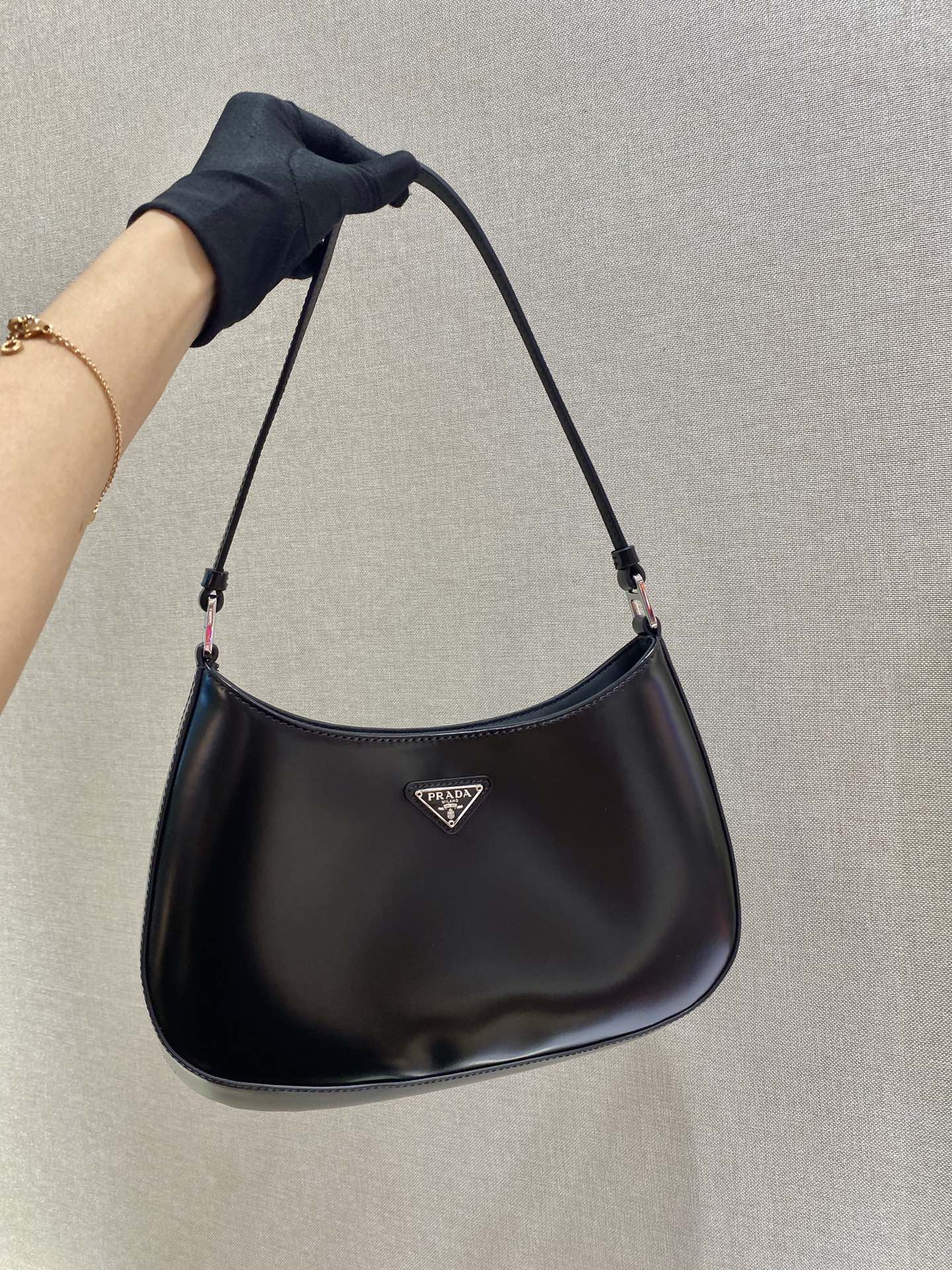 Prada Cleo Brushed Leather Shoulder Bag Black 1BC499